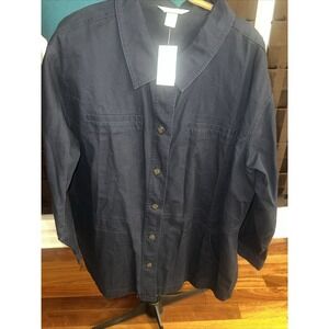 CJ Banks Women's Plus Size 3X Blue‎ Denim Jean Button Front Jacket Blazer